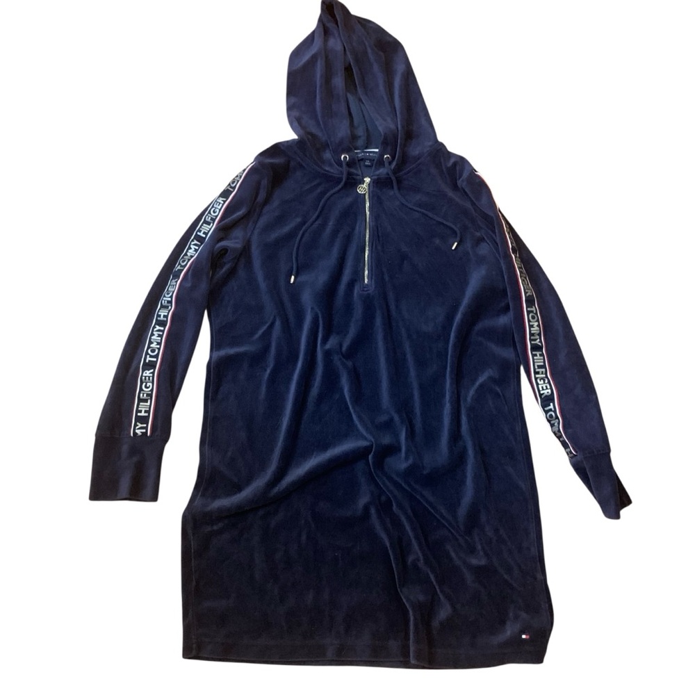 Tommy Hilfiger Navy Hooded Velour Dress Large